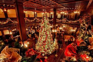 a christmas tree in a room