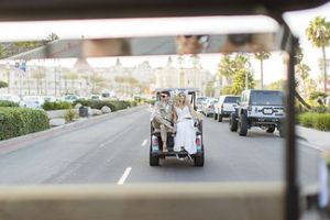 a car driving down a street