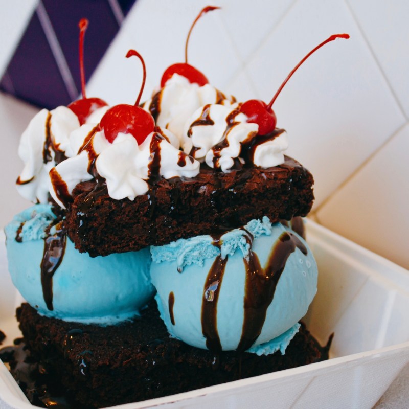 a piece of chocolate cake on a table