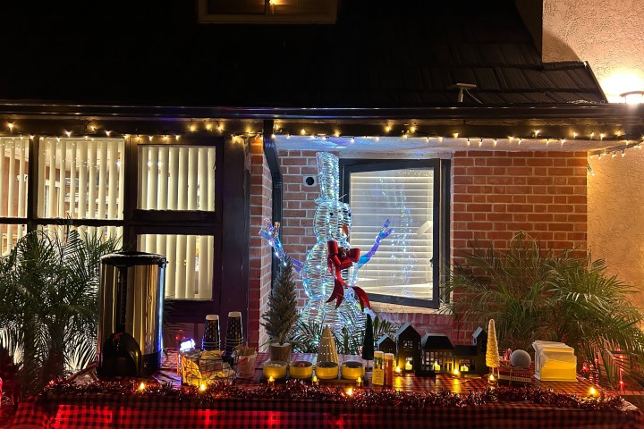a building lit up at night